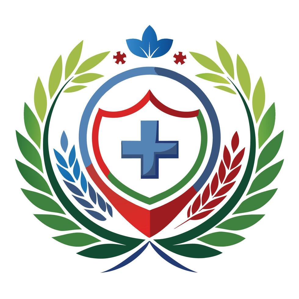 Green Laurel Wreath Surrounding a Blue Cross in a Red Shield vector