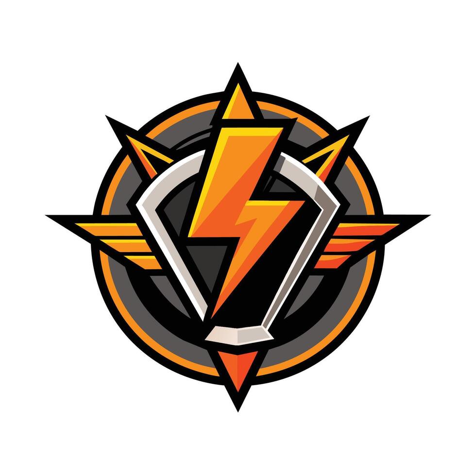 Orange And Silver Lightning Bolt Logo With Wings And Star vector