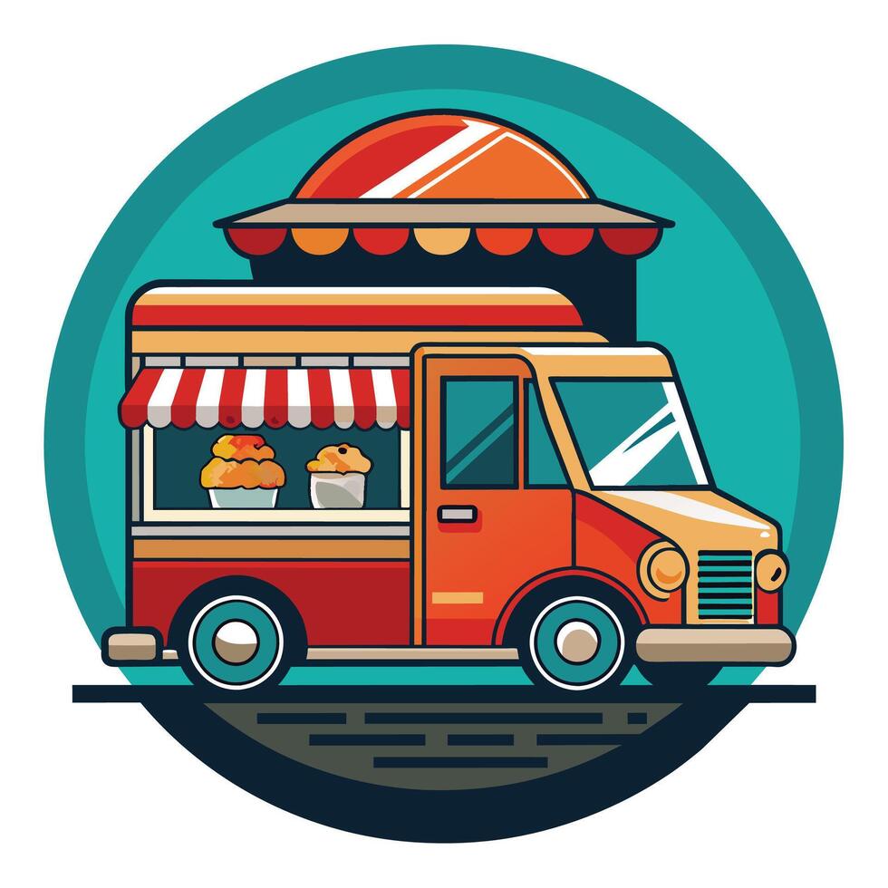Red Food Truck With Awning Selling Bakery Goods vector