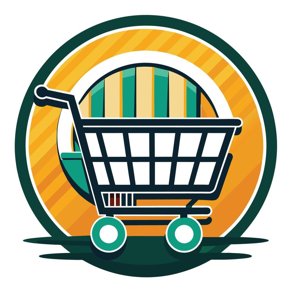 Shopping Cart Icon With Green and Yellow Circle vector