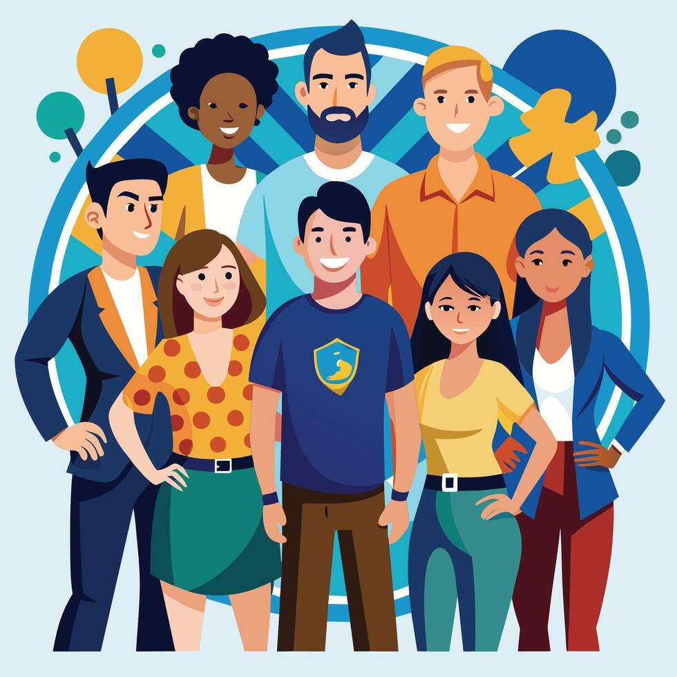 Diverse Group of People Smiling Together in a Colorful Illustration vector