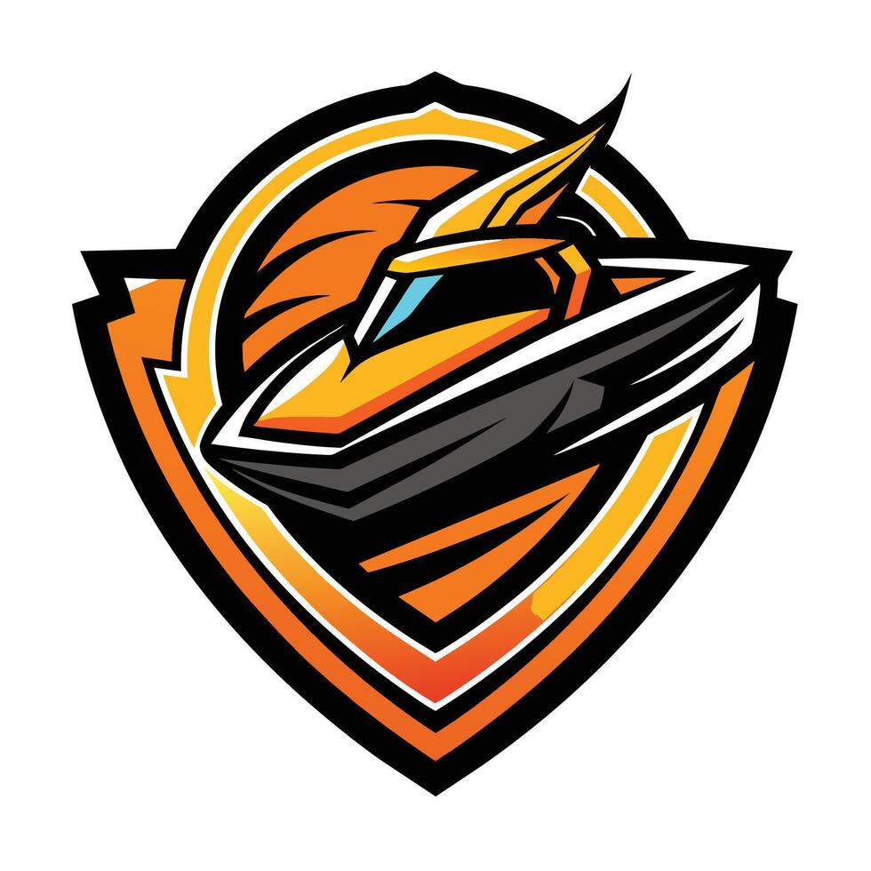 Orange and Black Jet Ski Logo With Sunburst Background vector