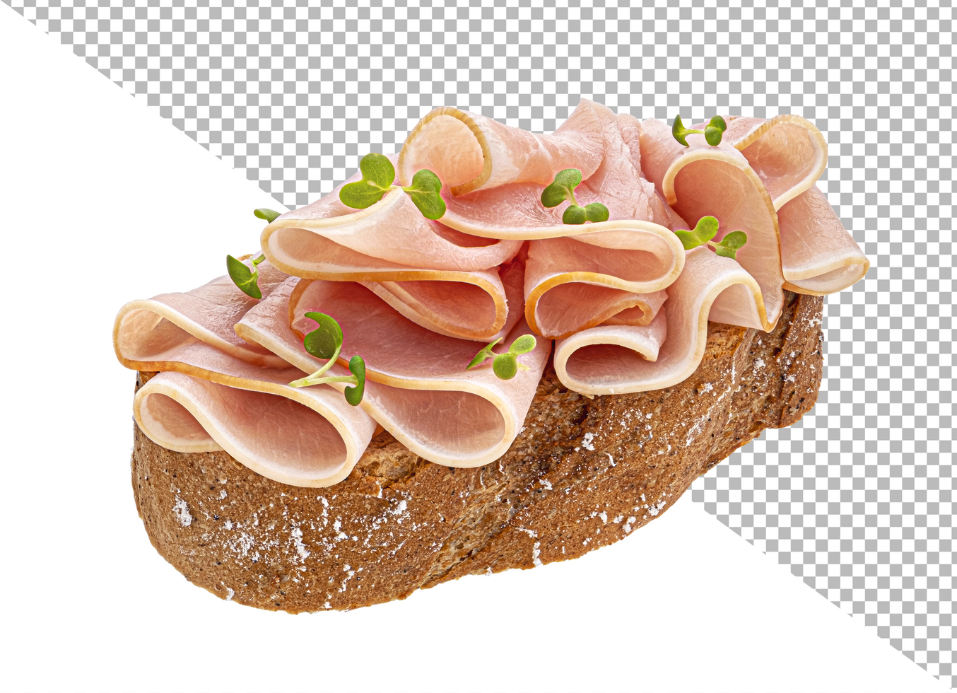Pork ham slices on rye bread isolated on white background psd