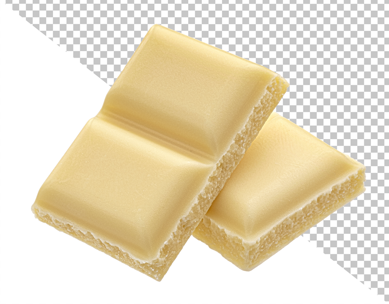 White milk chocolate pieces isolated on white background psd