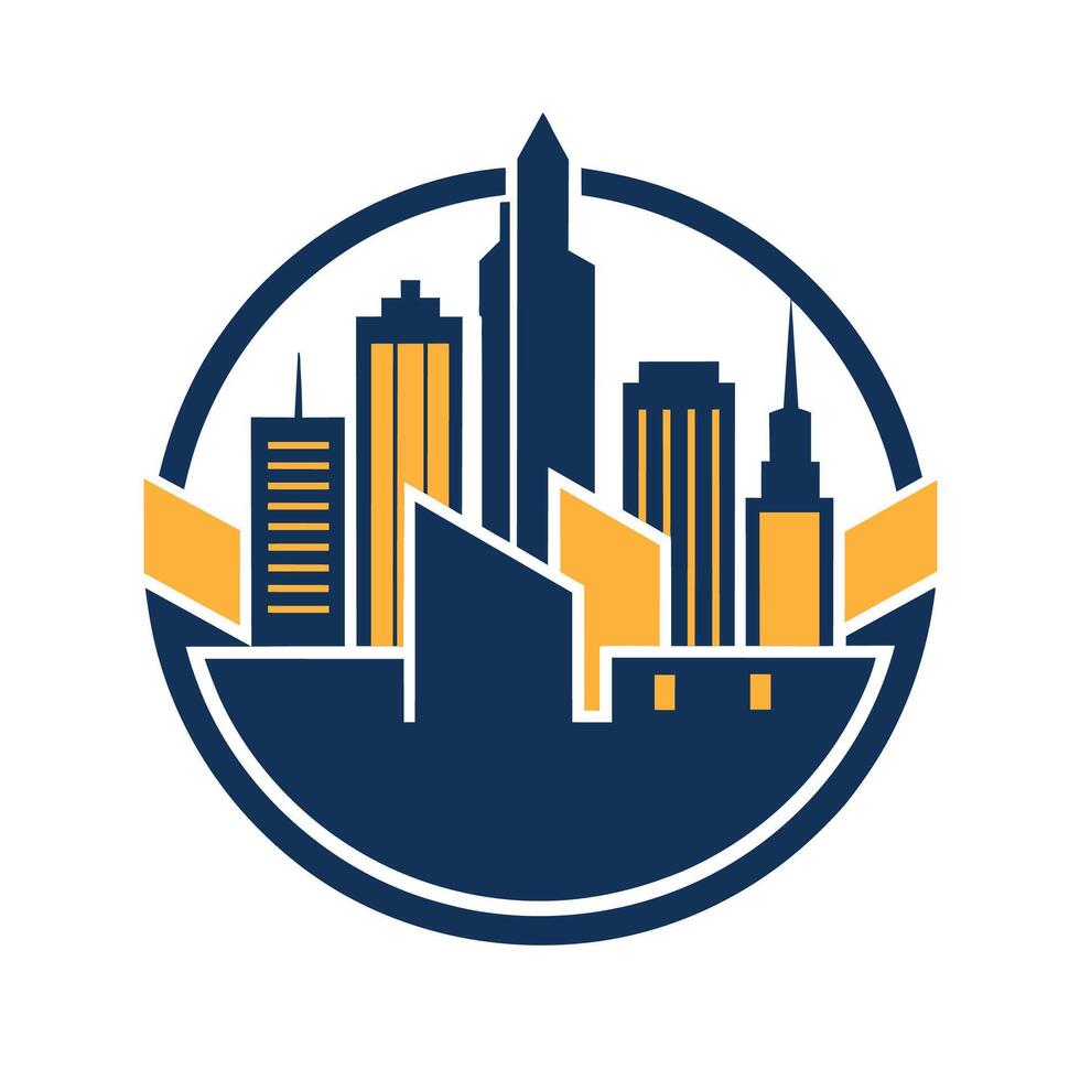 Simple Cityscape Illustration With Blue and Yellow Buildings vector