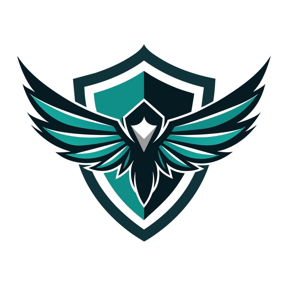 Teal And Black Winged Bird Logo Inside A Shield vector