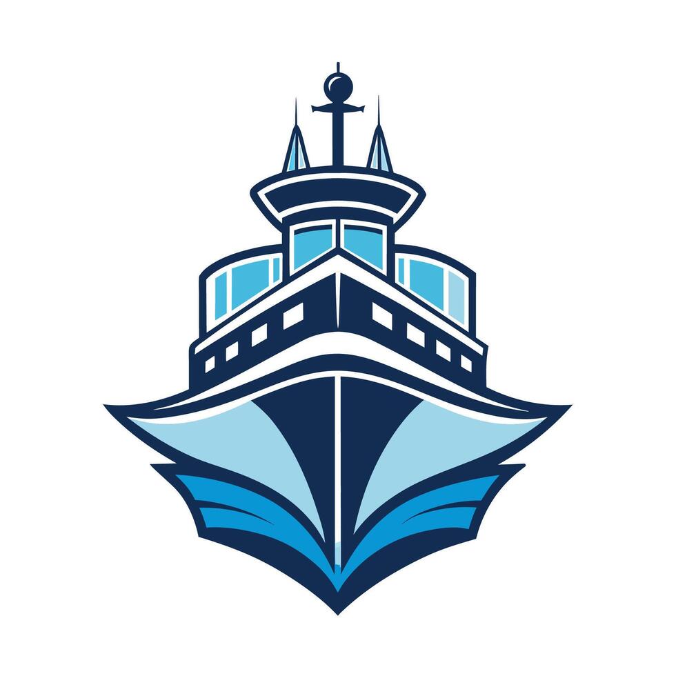 Blue and White Boat Illustration With Anchor Motif vector