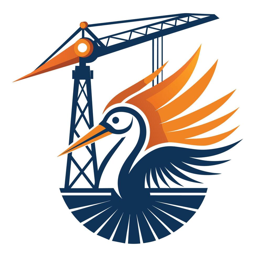 Illustration of a Crane and a Bird With Spreads Wings vector