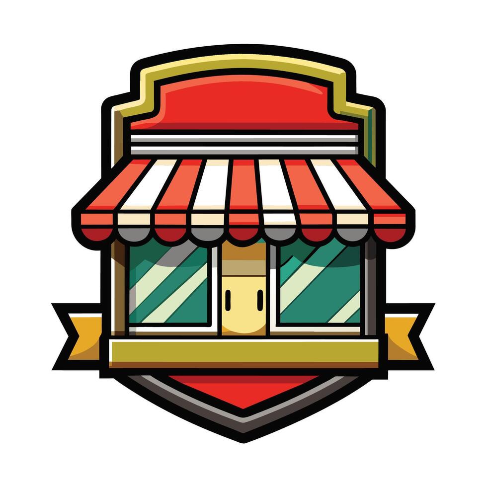 Colorful Cartoon Illustration Of A Store Front With Red Awning And Yellow Banner vector