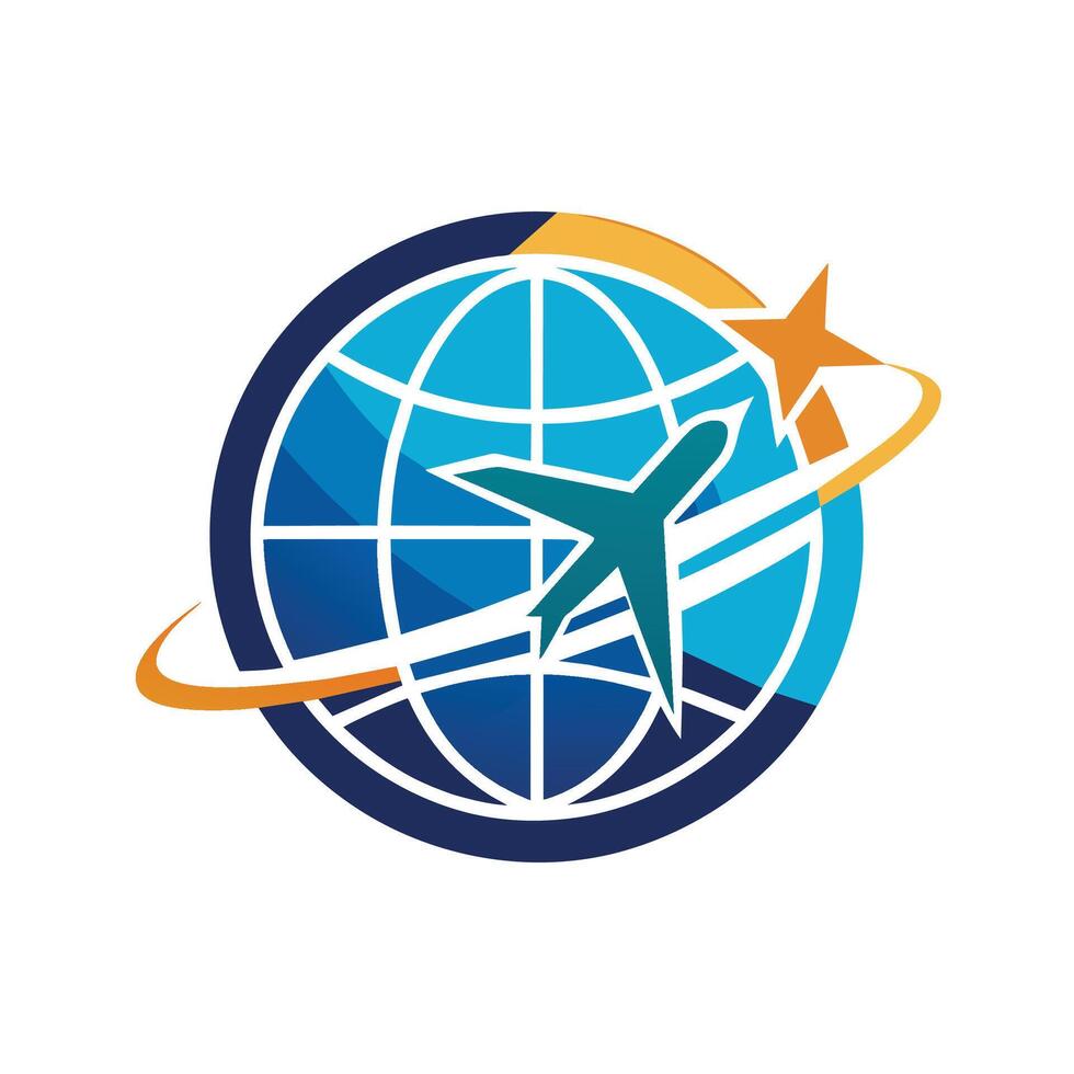 Blue Globe With Airplane and Star Orbiting Around vector