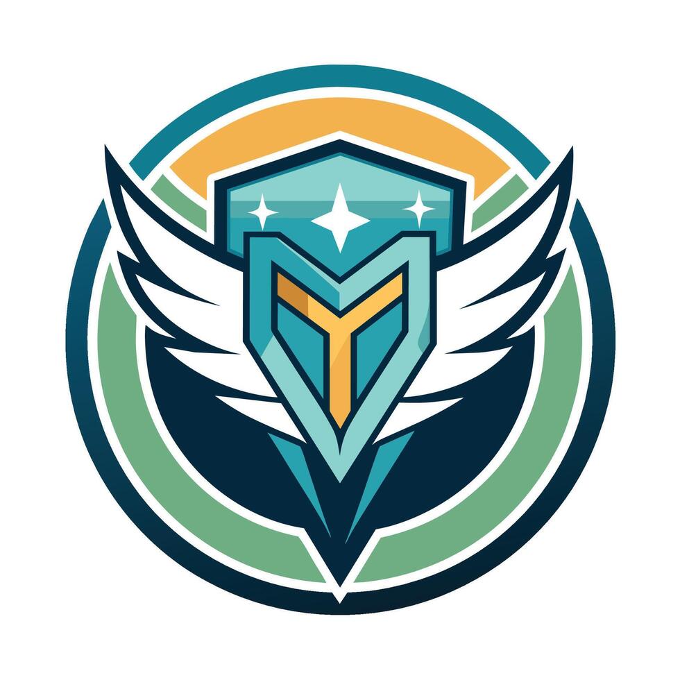 Circular Emblem With Winged Shield and Stars vector