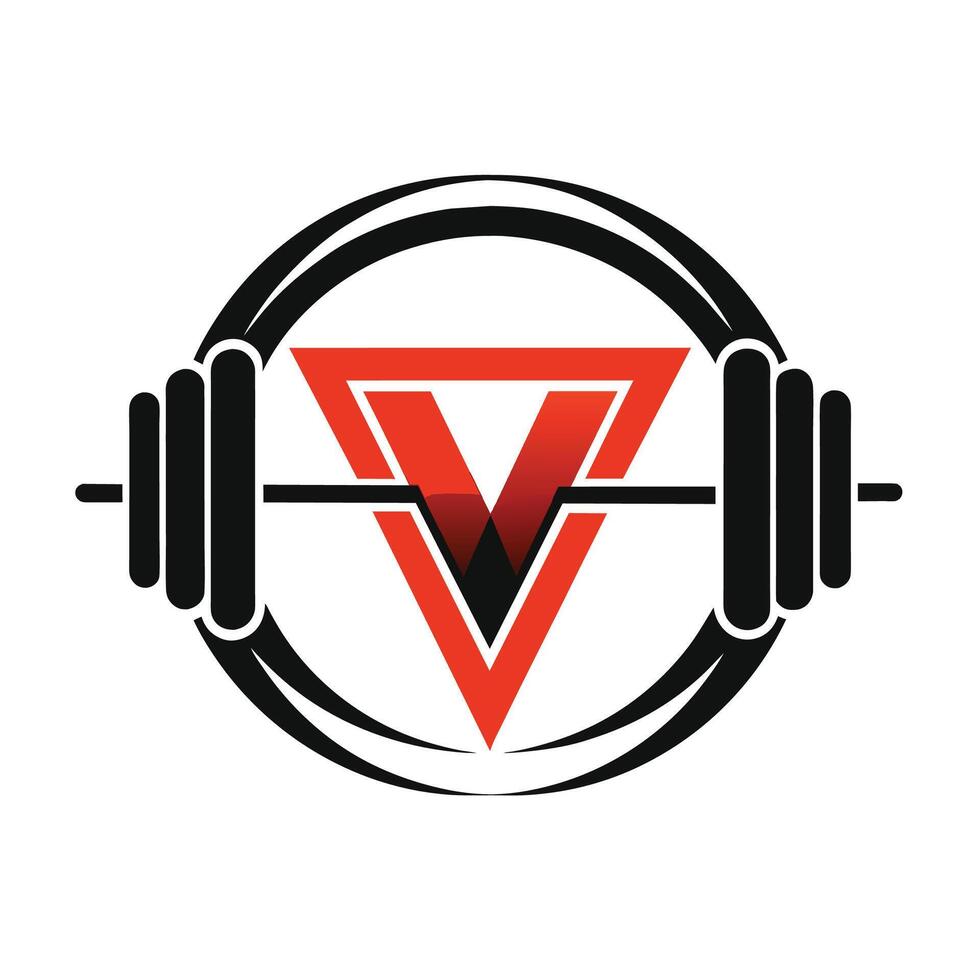Red And Black Weightlifting Fitness Logo With A Triangle And V Inside vector