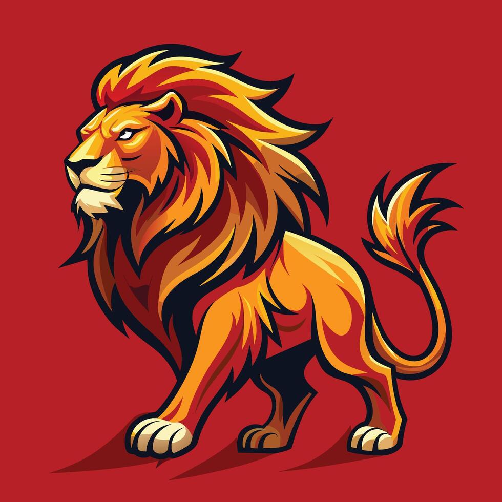 Fierce Lion Illustration With Red Background vector