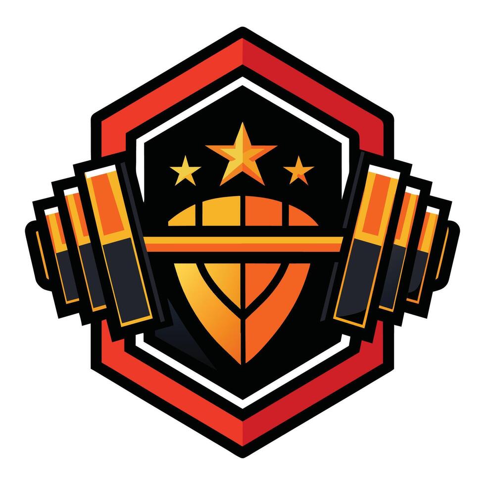 Orange And Black Basketball Strength Training Logo With Stars vector