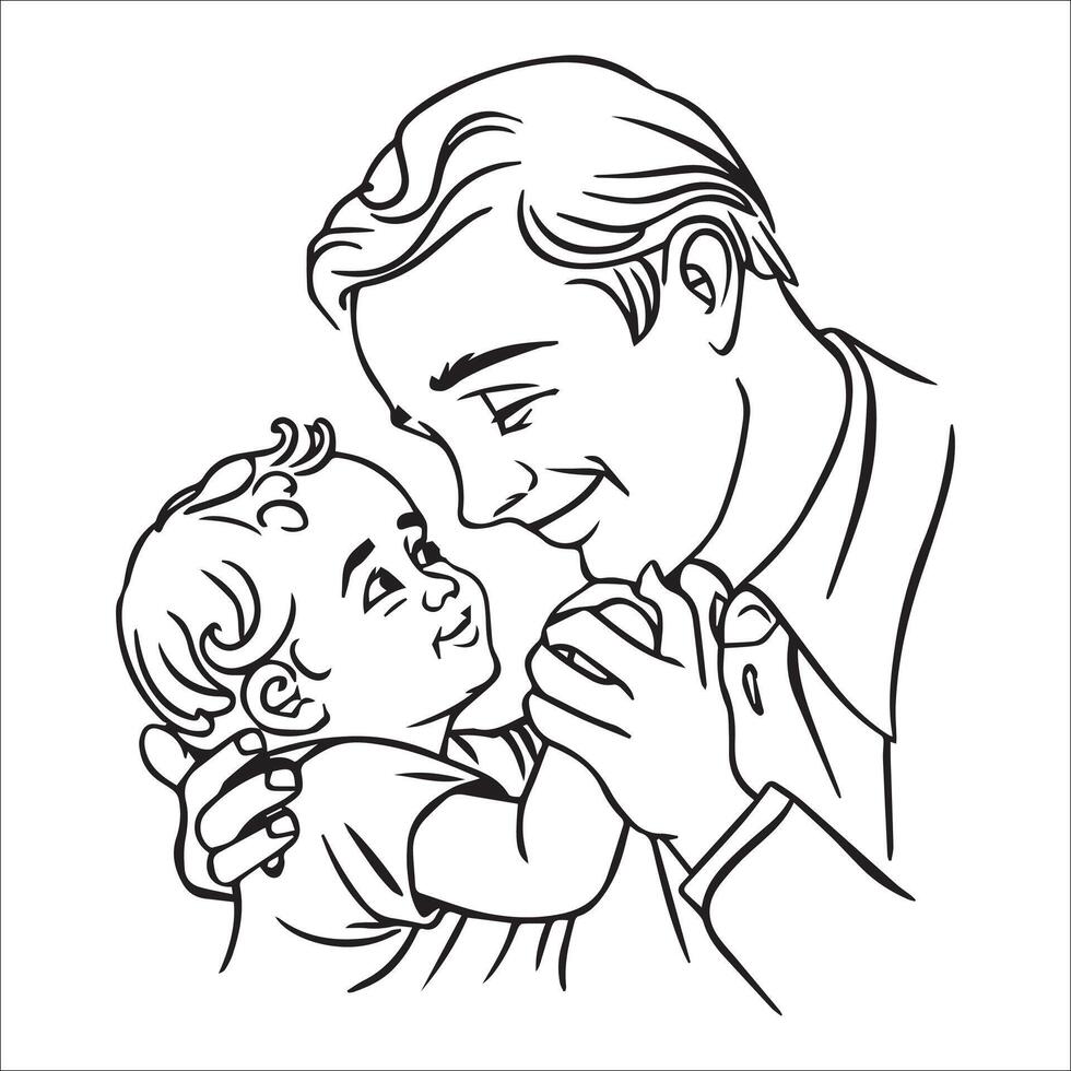 Silhouette Of a Father and Son Black and white vector
