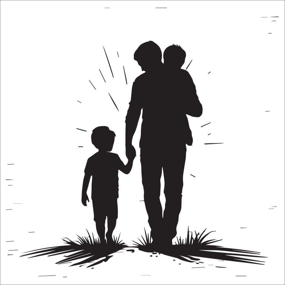 Silhouette Of a Father and Son vector