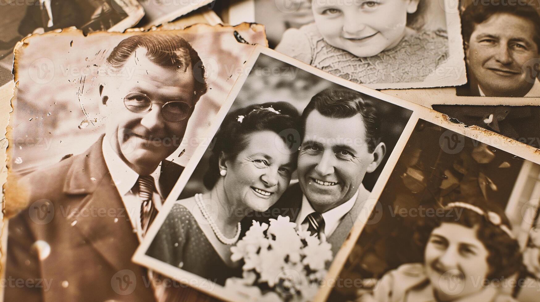 Vintage photo album with old photos of a beautiful in retro style