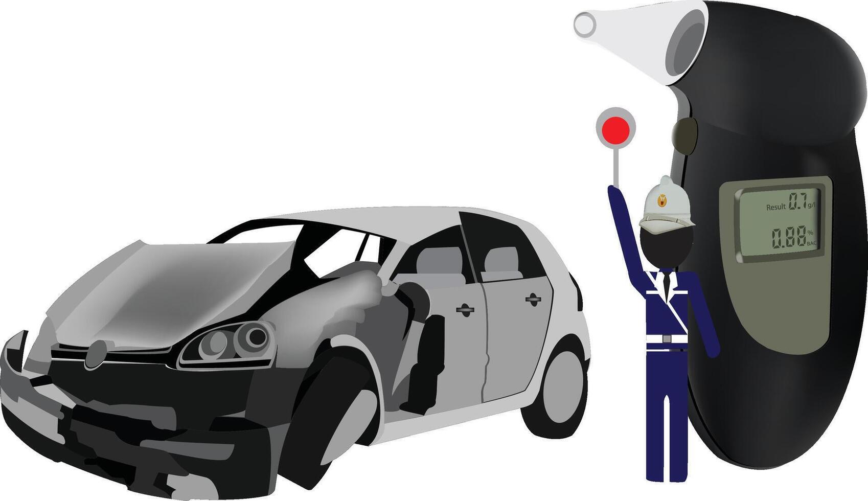 car crashed breathalyzer portable test vector