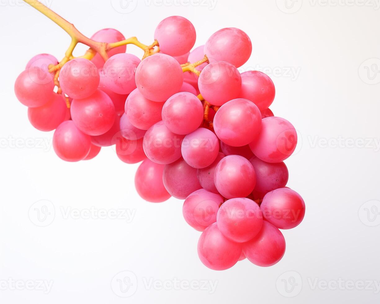 Red grape bunch with leaves isolated on white background photo