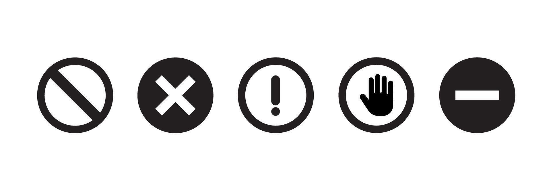 A set of icons for red warnings and dangers. exclamation, cross mark, stop mark. vector