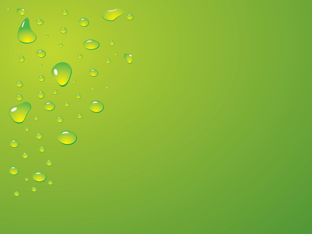 Realistic rain or spray water drops on green background vector