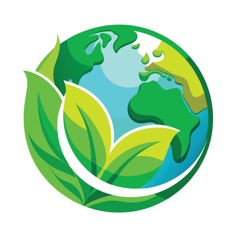 Green Leaves Surrounding Globe Illustration vector