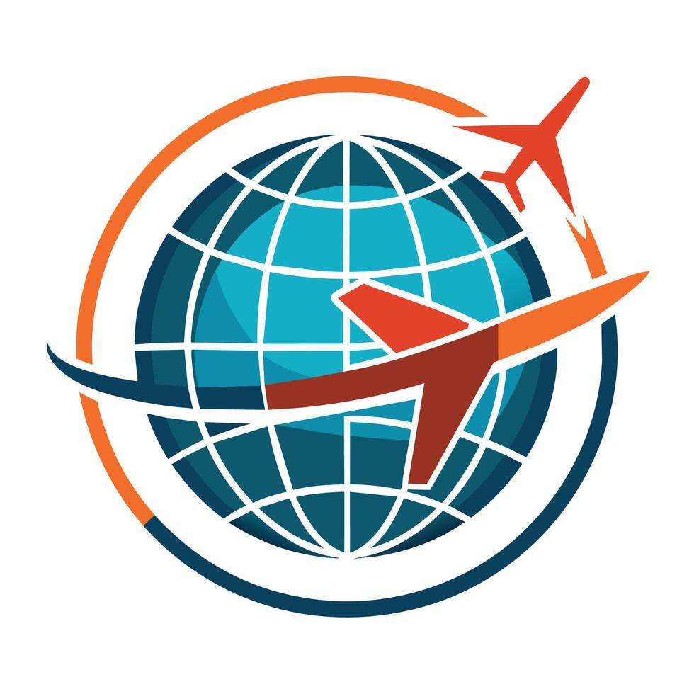 Airplane Flying Around Globe Graphic Illustration vector