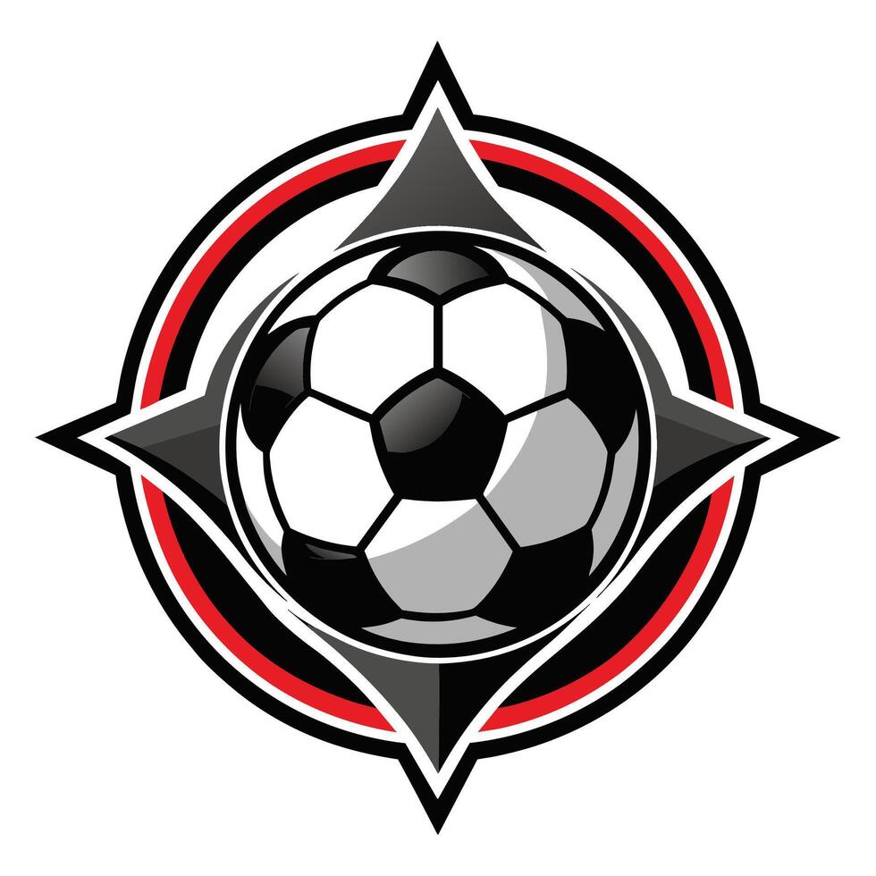 Soccer Ball In Center Of Four Point Star Within Circle vector