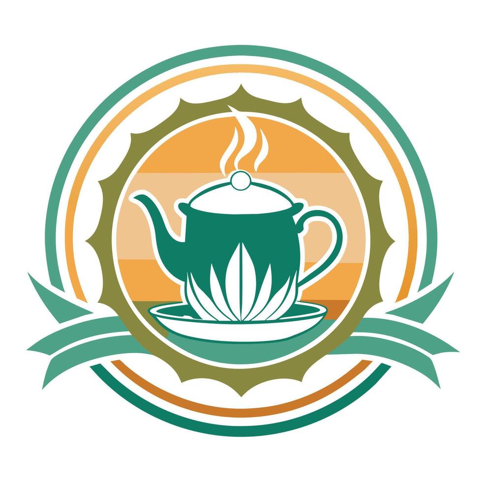 Green Teapot With Steam In Circular Frame vector