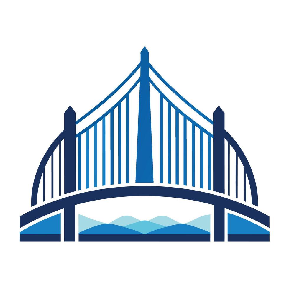 Blue Bridge Icon With Mountain Range in Background vector