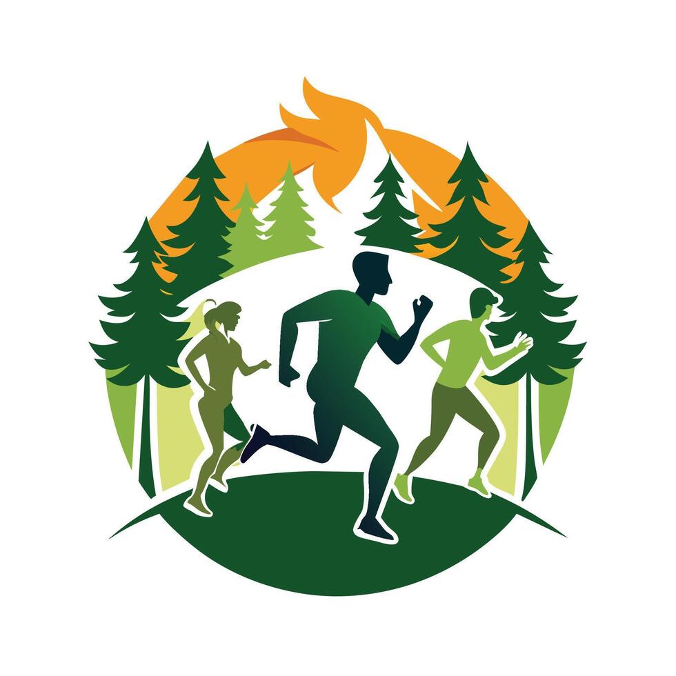 Three People Running in a Mountain Landscape vector