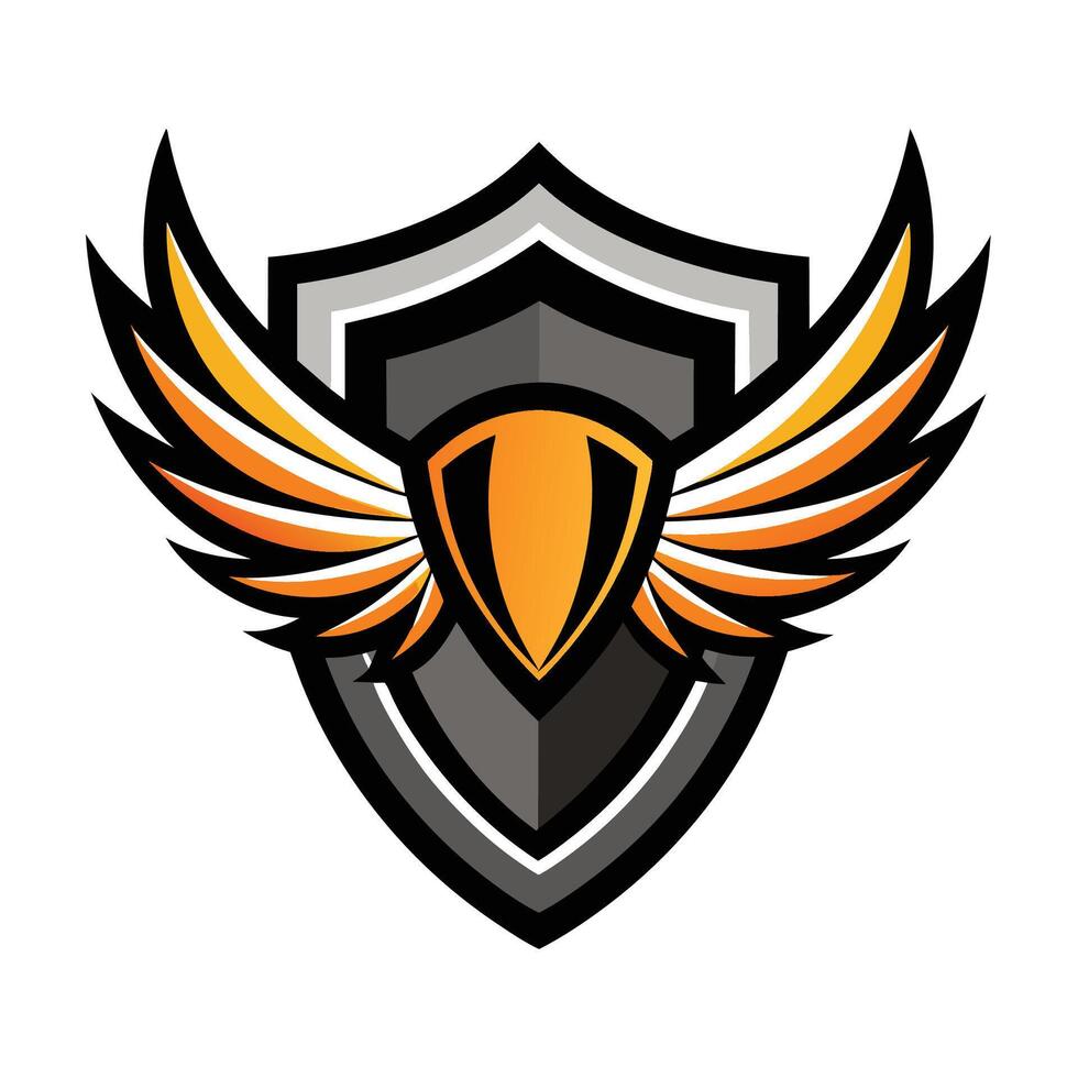 Orange And Gray Shield With Wings Logo Design vector