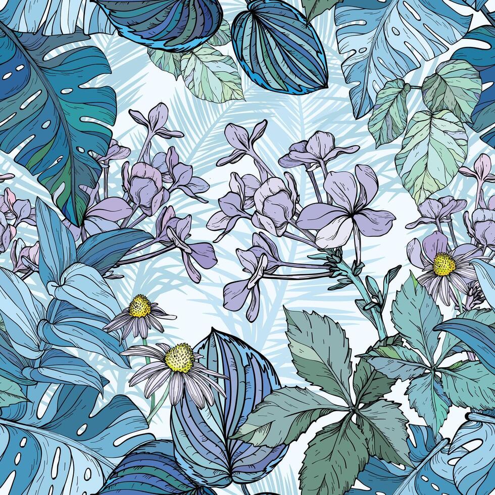 Elegant floral pattern, hand draw flowers. Seamless background for fashion prints. Spring design. vector