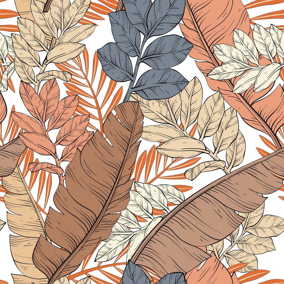Banana palm and jungle leaves seamless pattern vector