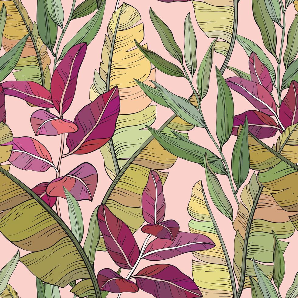 Floral seamless pattern, eucalyptus and banana leaves vector