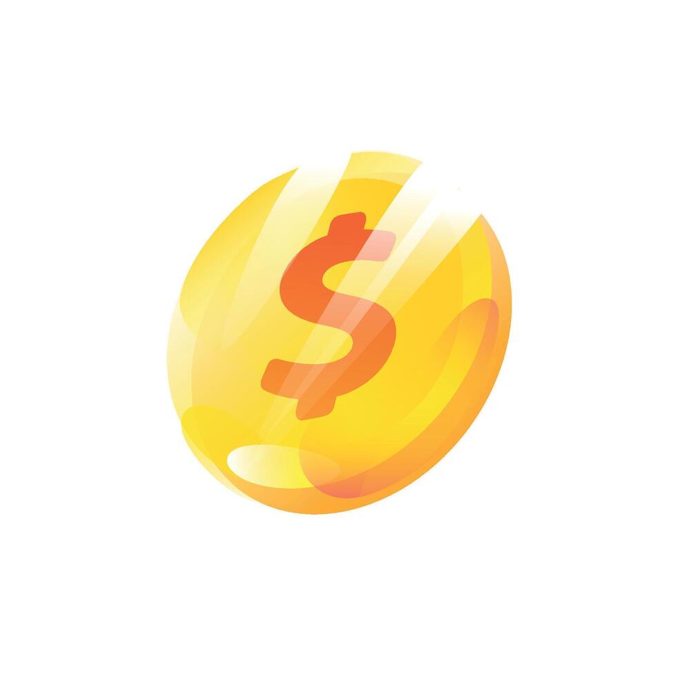 Illustration of a dollar coin. Gradient flat icon. Gold coin. The emblem of a dolor. A modern fashionable company logo. Icon isolated on white background. vector