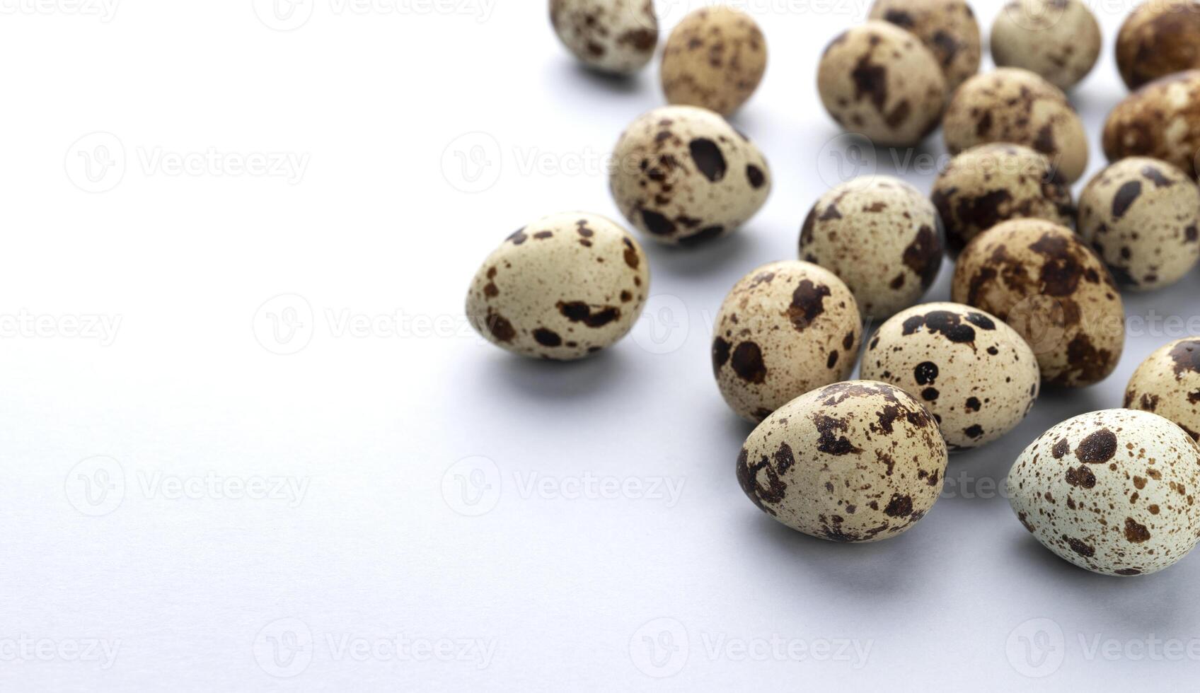 Fresh quail eggs isolated on white background with copy space photo