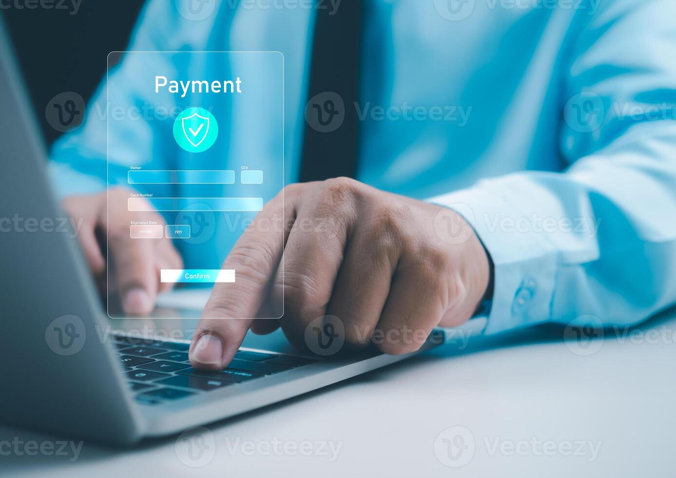 Business people using computer laptop, online payment, banking, online shopping, Digital online payment concept. Technology online banking applications via internet network. financial transaction. photo