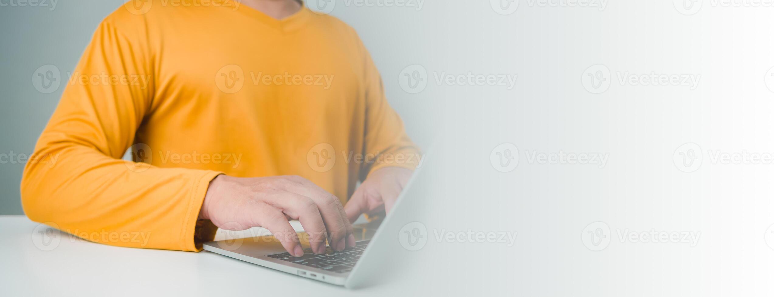 Businessman or entrepreneur working in office and working give advice to customers with the system computer in office and provide information services to customers, Business technologies concept. photo