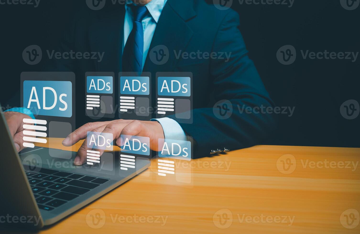 Businessman use laptop with advertising on website, Digital online marketing commerce sale concept, Ads dashboard digital marketing strategy analysis for branding, Digital Marketing Strategy and Goals photo