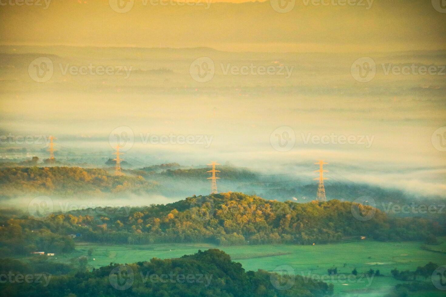 Electric transformers from a hill in Yogyakarta. photo