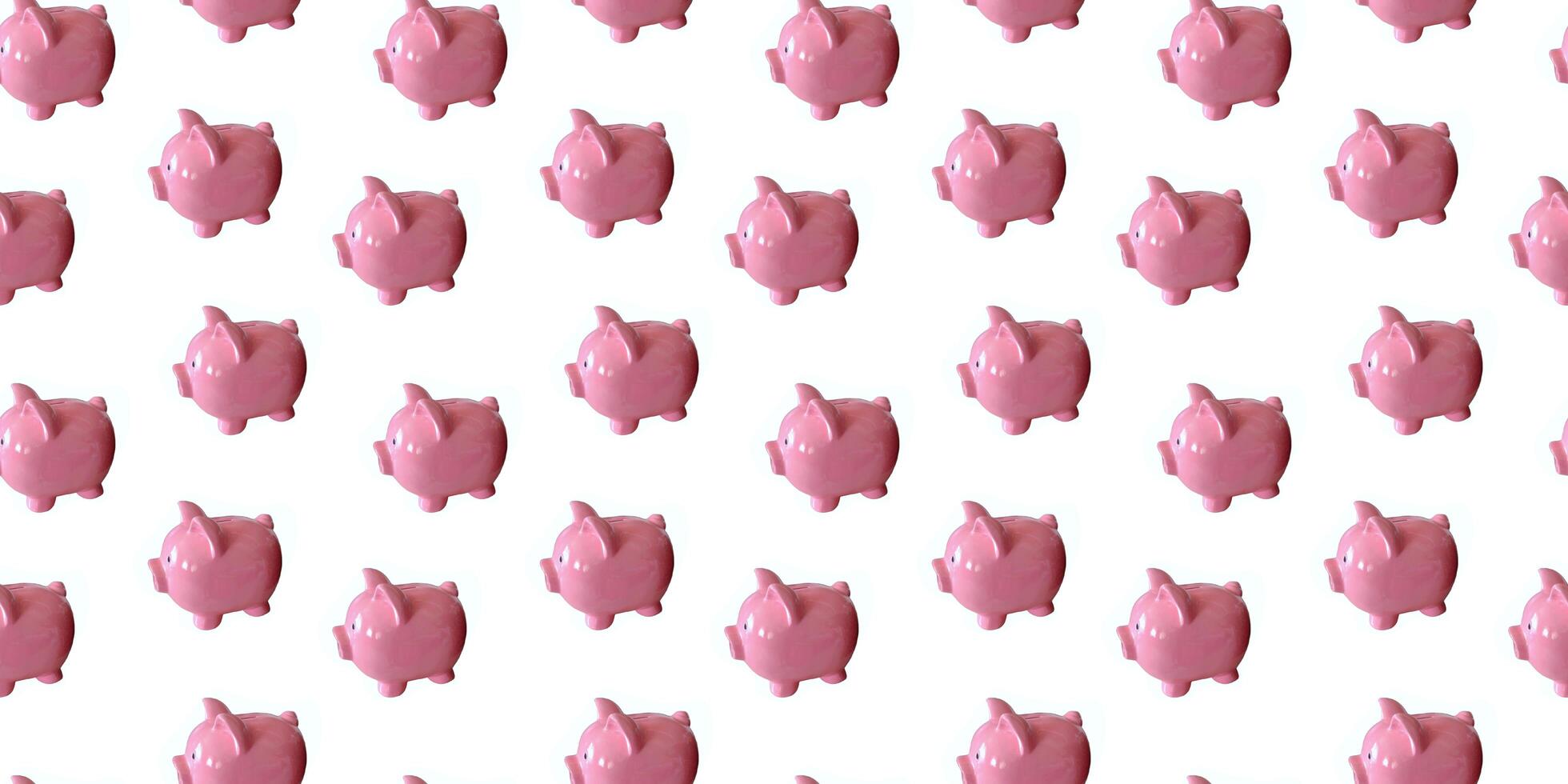 A row of pink piggy banks are lined up in a row seamless pattern. The piggy banks are all the same size and color, and they are all lined up in a row photo