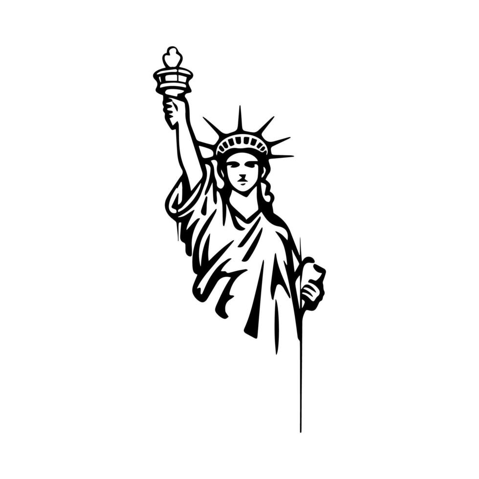 Statue of Liberty sketch hand drawn with black lines, isolated on white background vector