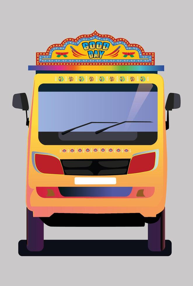 a cartoon truck with a colorful roof on a gray background vector