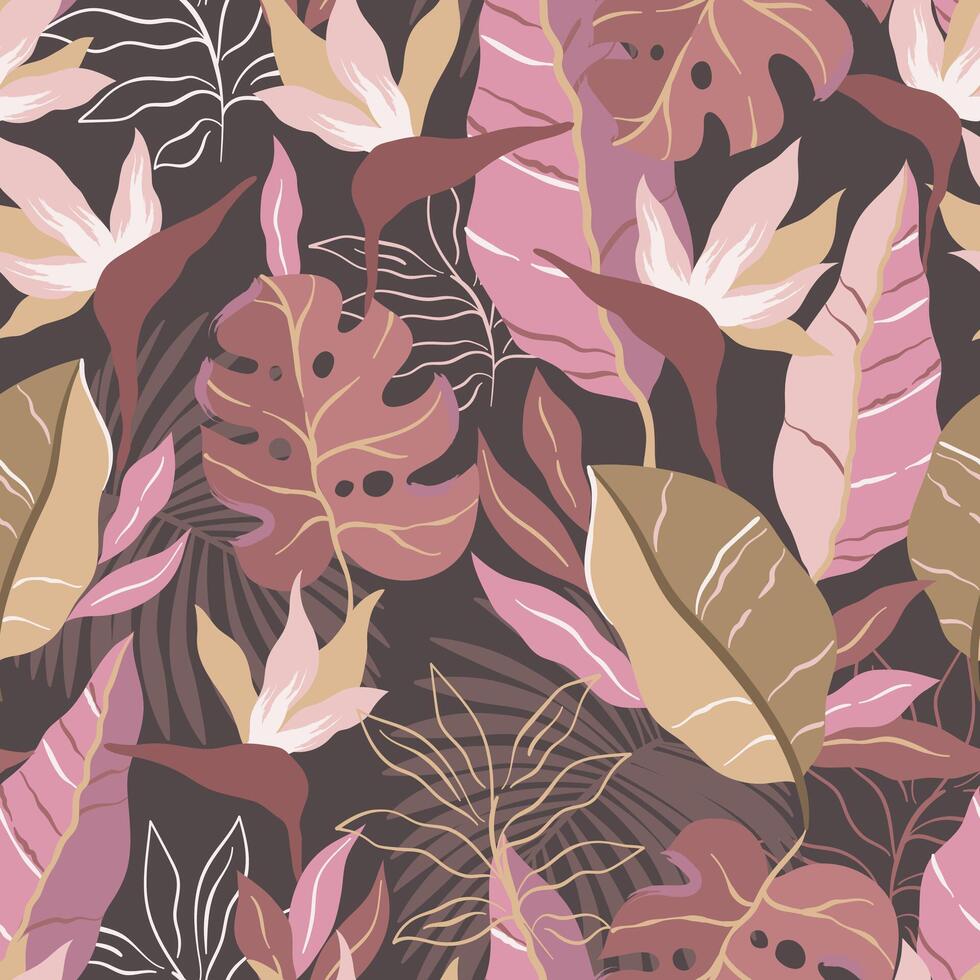 Seamless abstract pattern with Bird of Paradise Exotic Jungle plants. Contemporary floral seamless pattern. vector