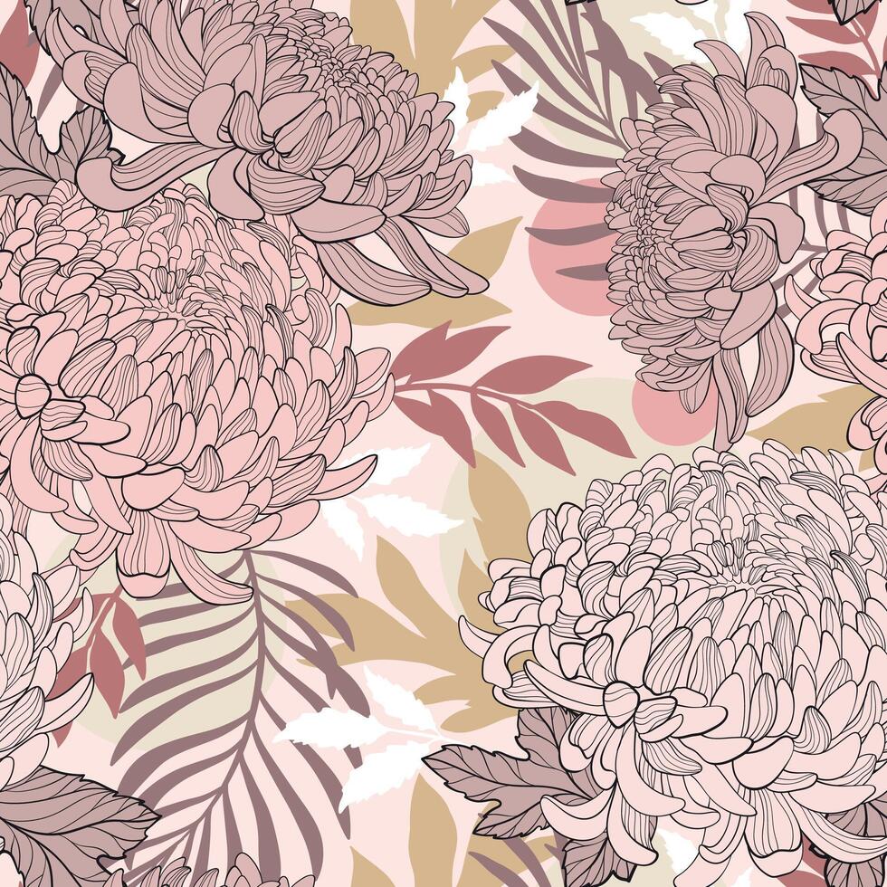 seamless floral pattern. Japanese elegant chrysanthemum. Illustration luxury design for textiles, paper, wallpaper, curtains vector