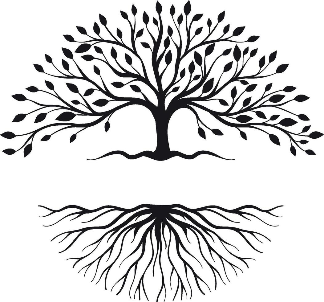 Abstract silhouette of tree and root logo. Tree of life logo design inspiration on white background. vector
