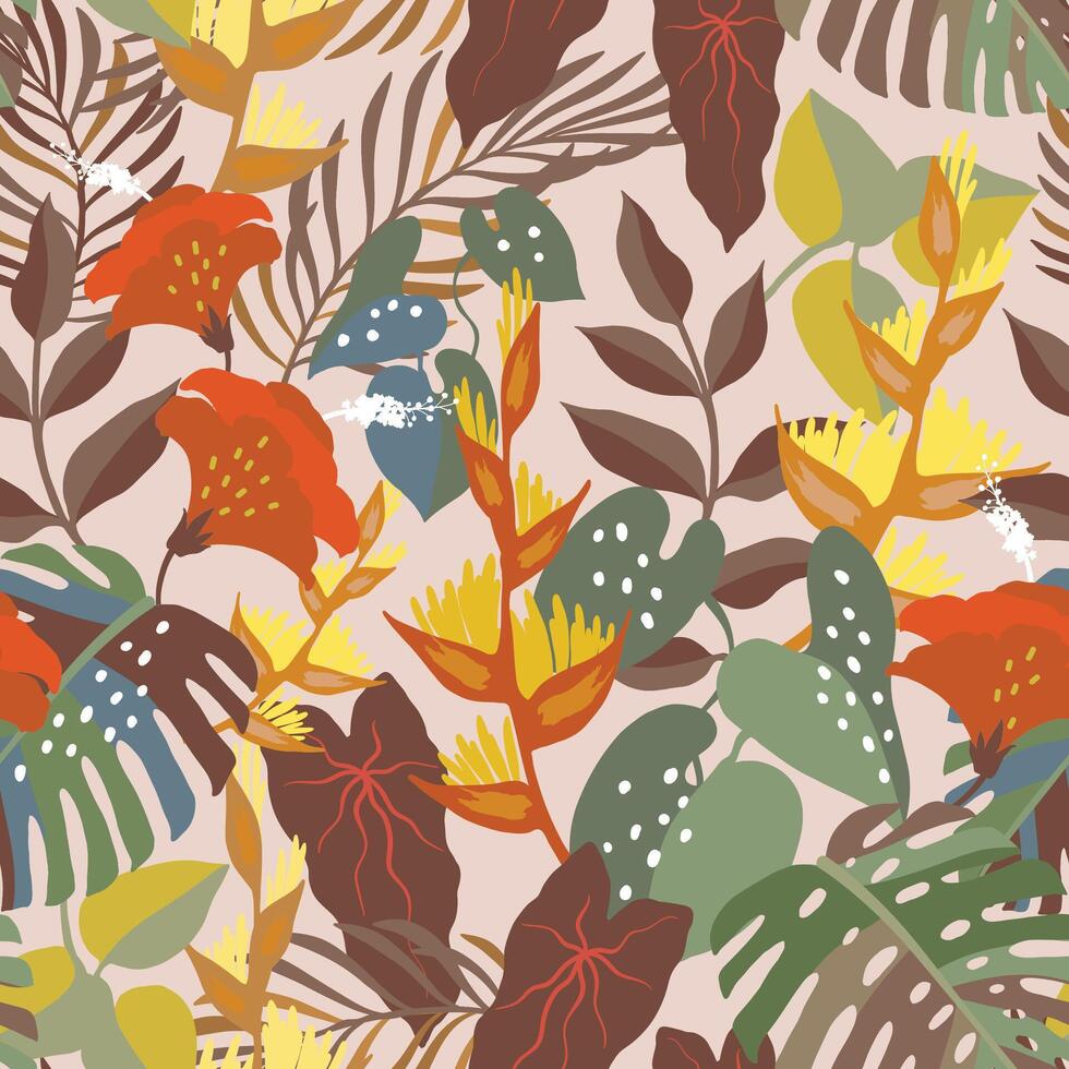 Seamless pattern with retro abstract flowers vector