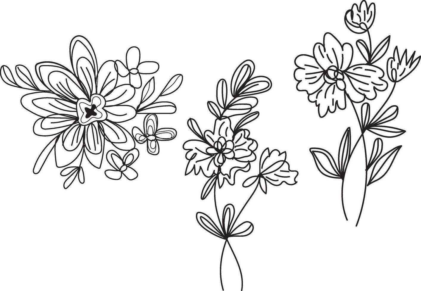 Flower arrangement hand drawn line art collection for wedding vector