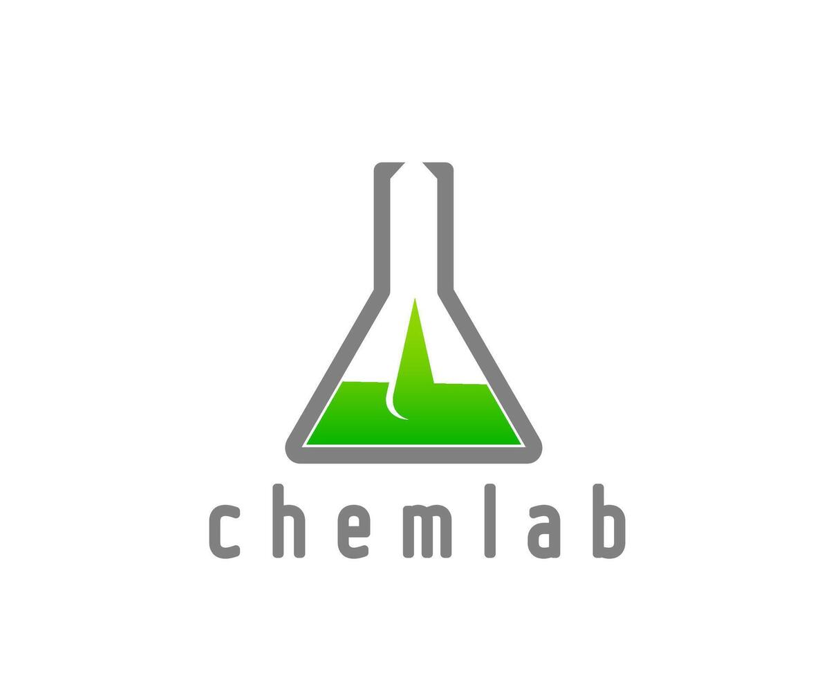 Science lab icon, flask with green toxic liquid vector